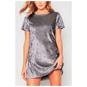 VINTAGE Crushed Velvet Short Sleeve Shift Dress M